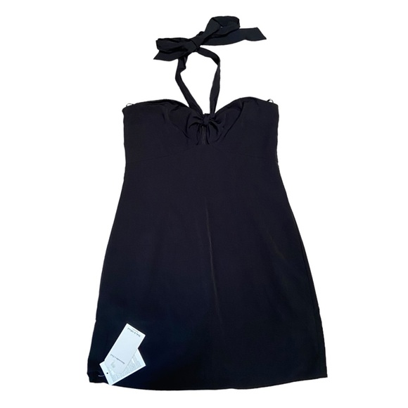NWT Abercrombie & Fitch Knot Front Cut Out Halter Mini Dress Black M New - Picture 2 of 12